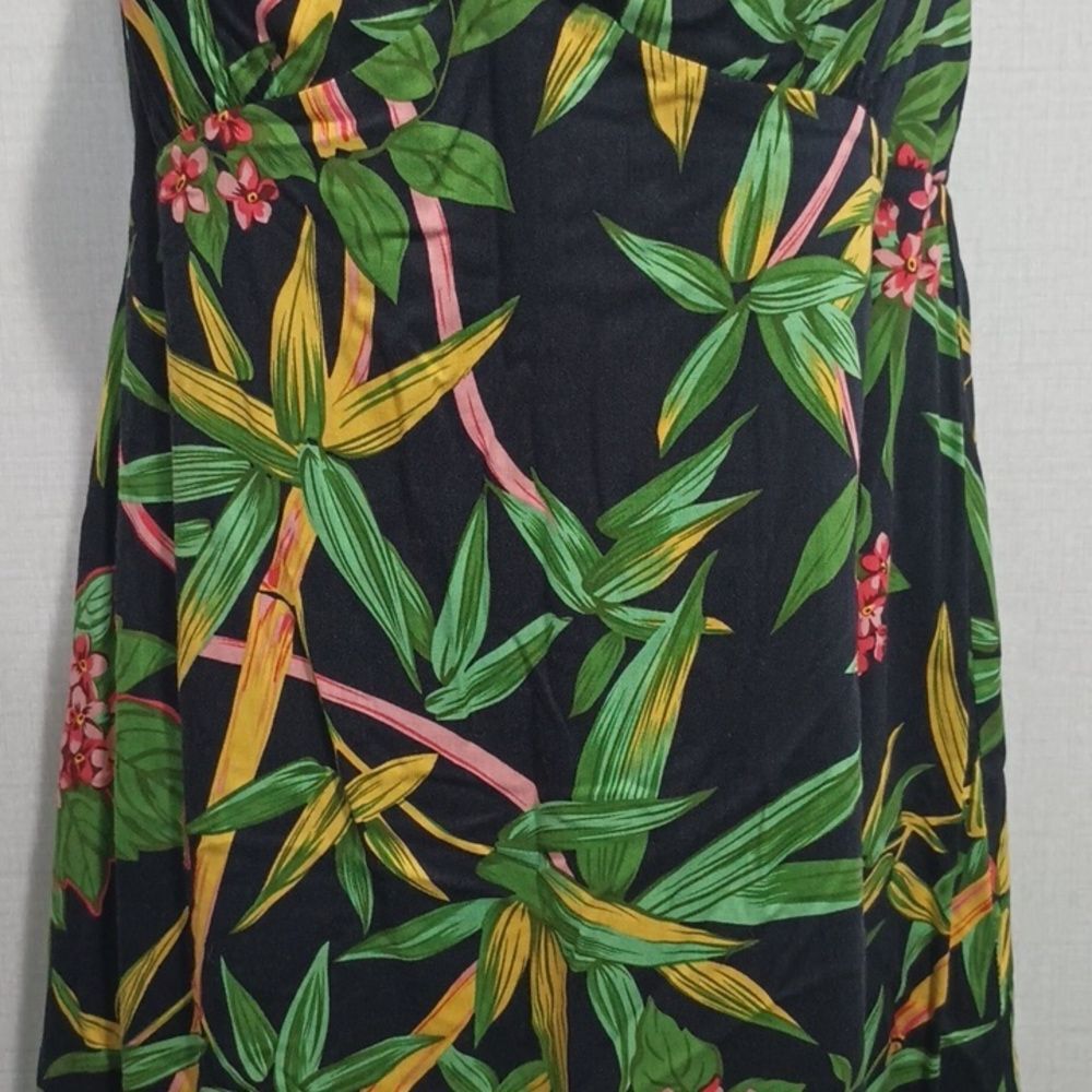 R&K Black Tropical Floral Midi Dress with Green & Yellow Leaf Print - Picture 4 of 14